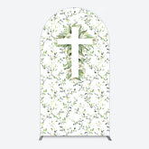 Aperturee - Aperturee Green Flower Cross God Bless Baptism Arch Backdrop